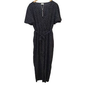 Suki So belted faux wrap Jumpsuit black white polka dot pockets XL New